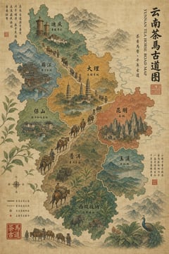 信息图 / 教育视觉 - 复古云南茶马古道地图