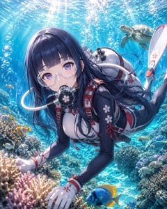 社交媒体帖子 - 水肺潜水角色插画