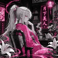 社交媒体帖子 - 霓虹月光下的动漫茶馆美人