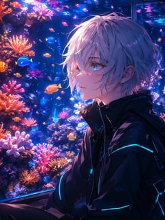 社交媒体帖子 - 赛博朋克动漫水族馆人像