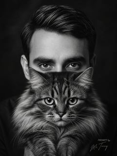 个人资料/头像 - 黑白男人抱猫人像