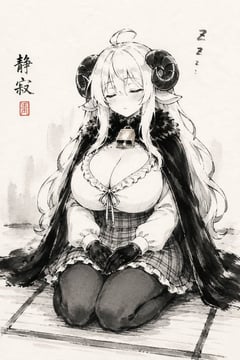 社交媒体帖子 - 睡羊女水墨画