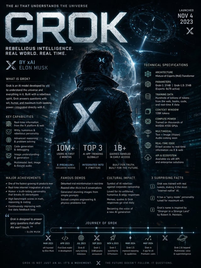 信息图 / 教育视觉 - Grok AI 杂志风信息图海报