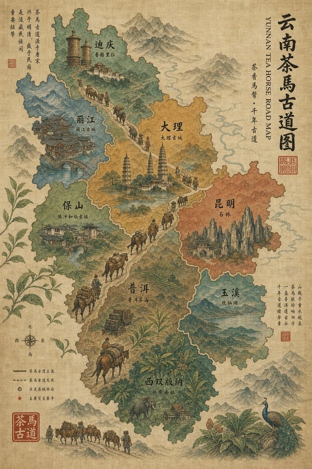信息图 / 教育视觉 - 复古云南茶马古道地图