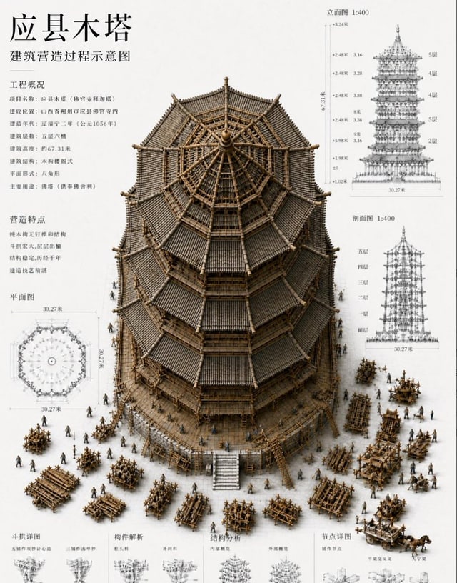 信息图 / 教育视觉 - 中国木塔结构板