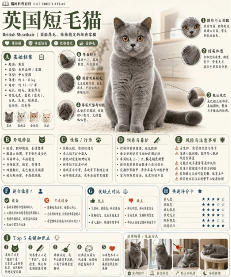 信息图 / 教育视觉 - 英国短毛猫百科卡片