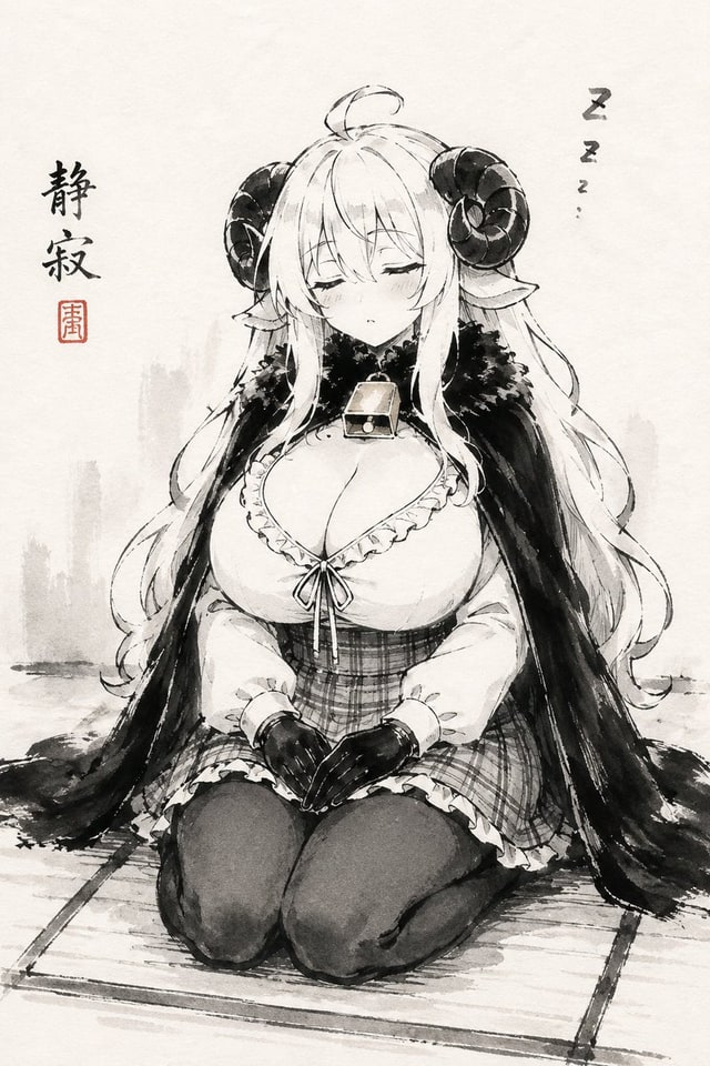 社交媒体帖子 - 睡羊女水墨画