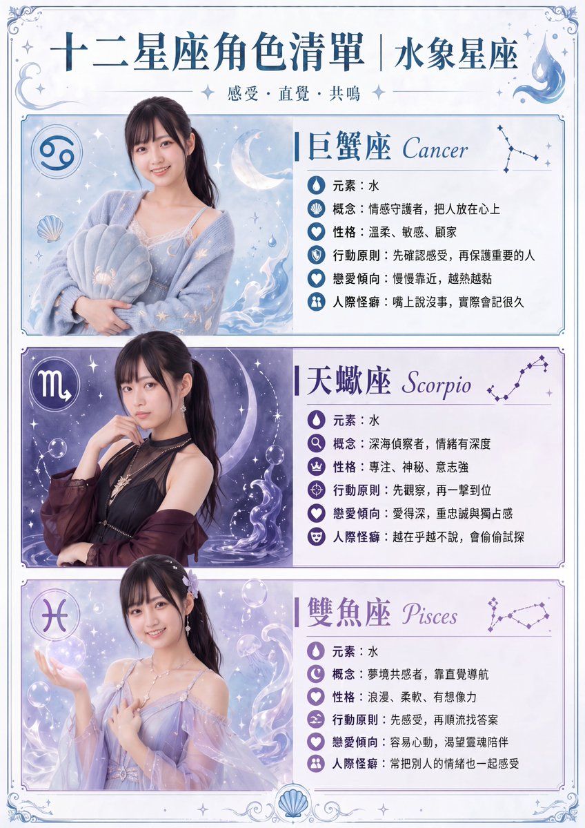 Water Signs Zodiac Character Poster